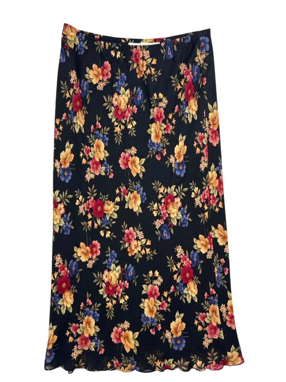 Jones New York Sport Black Multicolor Floral Midi Slip Skirt Women’s 12 Feminine